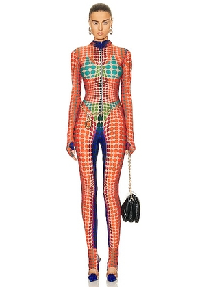 Jean Paul Gaultier High Neck Hooded Jumpsuit in Purple  Orange  & Green - Orange. Size S (also in XXS, XS, XL, M, XXL).