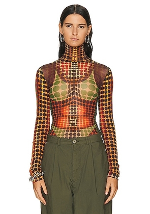 Jean Paul Gaultier High Neck Long Sleeve Top in Orange  Blue  & Brown - Orange. Size M (also in L, S, XL, XS, XXL, XXS).