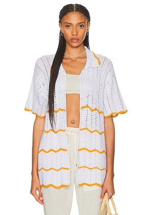 HARAGO Crochet Short Sleeve Shirt in White - White. Size XL/1X (also in ).