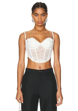 Fleur du mal Bella Embroidery Open Back Bustier in Ivory - Ivory. Size 34B (also in 32B, 32C, 36B).