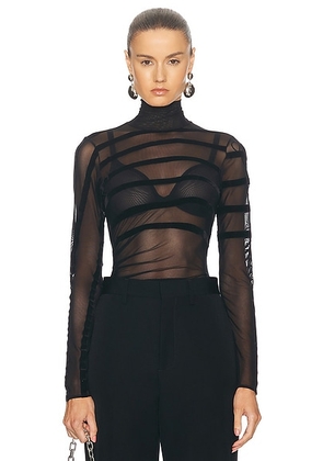 Jean Paul Gaultier Gaultier & Mariniere Drapped Mesh Bodysuit in Black - Black. Size XS (also in ).