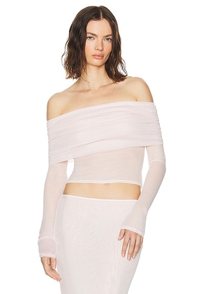 Helsa Sheer Knit Off The Shoulder Top in Ballet Pink - Blush. Size XL (also in ).