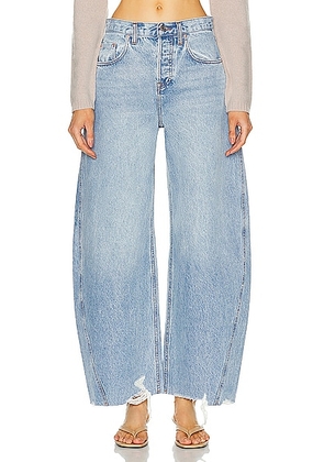 GRLFRND Paola Barrel Leg Jean in Skyline - Blue. Size 24 (also in 23, 25, 26, 27, 28, 29, 30, 31, 32).