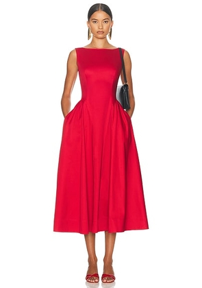 Helsa Stretch Cotton Sateen Midi Dress in Red - Red. Size S (also in XXS, XS, M).