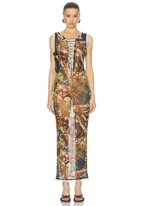 Jean Paul Gaultier Papillon Mesh Lacing Detail Dress in Yellow & Multicolor - Yellow. Size M (also in S, XXS, XS, L, XL).