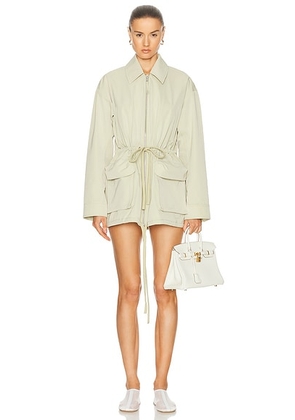 GRLFRND Tech Gabardine Parka Jacket in Light Olive - Olive. Size XL (also in L).