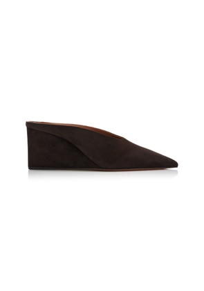 ALAÏA Cube Suede Wedge Mules - Moda Operandi