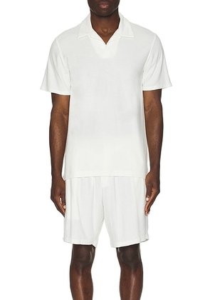 Frescobol Carioca Faustino Terry Cotton Blend Short Sleeve Polo in Ivory - White. Size S (also in XXL/2X, XXXL/3X).