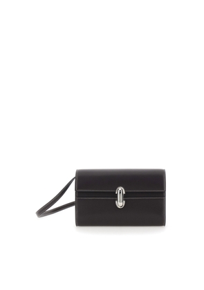 Savette Symmetry Black Mini Crossbody Bag With Front Plaque Closure In Grained Leather Woman