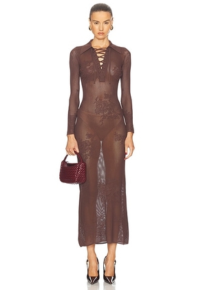 Fleur du mal Lace Pointelle Maxi Dress in Cognac - Brown. Size XS (also in ).