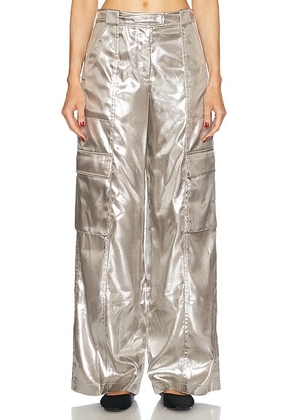 SIMKHAI Beatriz Wide Leg Cargo Pant in Silver - Metallic Silver. Size 2 (also in 0, 4).