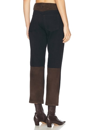 FRAME The Equestrian Straight Jeans in Trouble Suede - Black. Size 29 (also in 30).