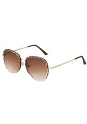 Frye Brown Oval Ladies Sunglasses 10260423.COM GLDBRN