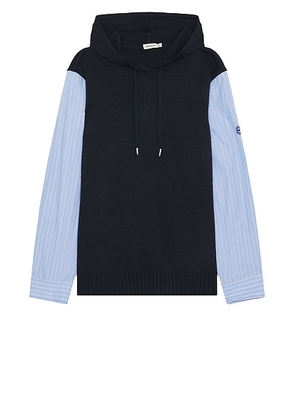 SIMKHAI Adonis Knit Woven Combo Hoodie in Midnight Combo - Black. Size M (also in L).