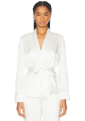 Fleur du mal X Galia Lahav Beaded Fringe Silk Smoking Jacket in Ivory - Ivory. Size XS (also in S).