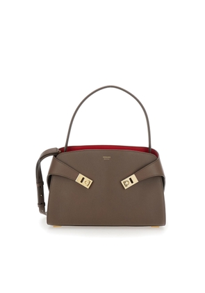 Ferragamo Hug Grey Shoulder Bag With Logo Printed On Front In Leather Woman