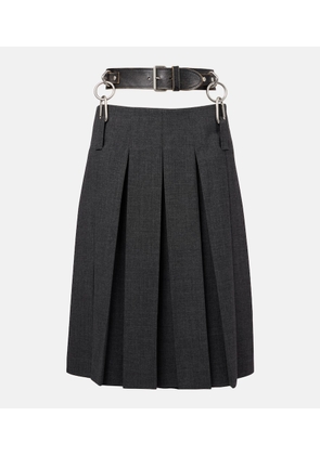 Prada Belted pleated virgin wool midi skirt