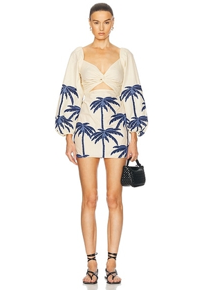 Johanna Ortiz The Power Of The Sea Mini Dress in Ecru & Blue - Ivory. Size 6 (also in 0, 8).