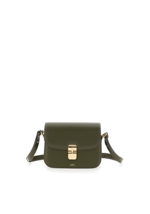A.P.C. Grance Green Small Crossbody Bag Wirh Embossed Logo Lettering On The Front And Adjustable Shoulder Strap In Leather Woman