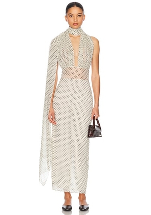 Helsa The Scarf Dress in Printed Silk Chiffon in Ivory & Black Dot - White. Size XL (also in XS, S, M, L).