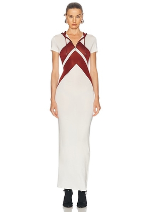 Jean Paul Gaultier Inlaid Chevron Long Dress in White & Burgundy - White. Size XS (also in ).