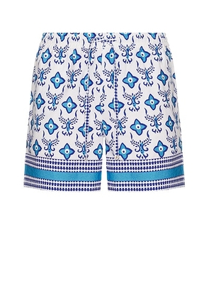 HARAGO Block Printed Shorts in White - White. Size S (also in M).