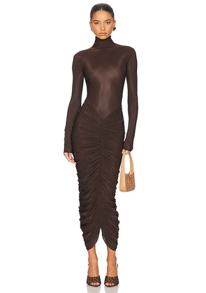 Helsa The Super Sheer Ruched Dress in Cocoa Brown - Brown. Size S (also in ).