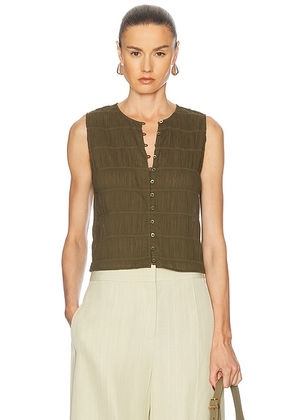 FRAME Smocked Tank in Juniper - Olive. Size XS (also in L).