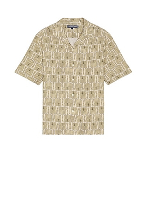 Frescobol Carioca Roberto Palmeira Printed Linen Shirt in Dried Moss - Green. Size M (also in ).