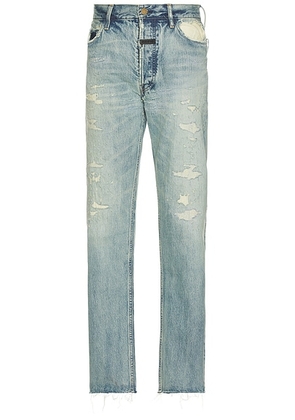Fear of God 5 Pocket Straight Leg Jeans in Repaired Medium Indigo - Blue. Size 30 (also in 28).