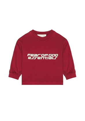 Fear of God ESSENTIALS Kids Long Sleeve Tee in Crimson - Red. Size 4/5 (also in 2/3, 6/7).