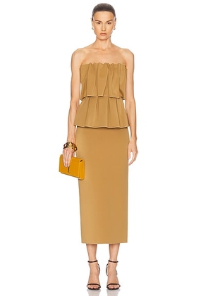 House of Dagmar Sculpted Maxi Dress in Dull Gold - Mustard. Size 34 (also in 32, 38).