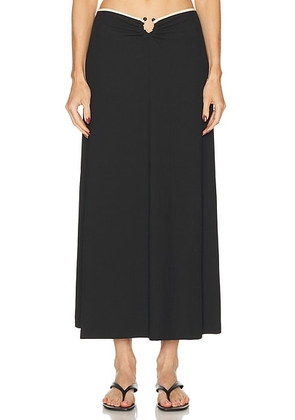 Johanna Ortiz Crinkle Keel Midi Skirt in Black & Ecru - Black. Size 4 (also in 2, 6).