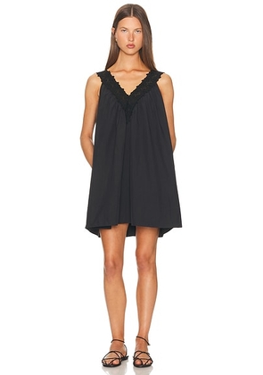 Helsa Mini Dress With Lace in Tech Poplin in Black - Black. Size M (also in L).