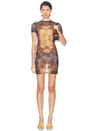 Jean Paul Gaultier Medaillon Printed Short Dress in Black  Vintage Blue  & Green - Slate. Size XS (also in S).