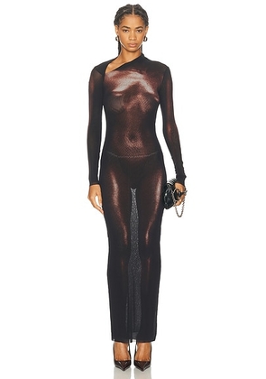 Jean Paul Gaultier Asymmetric Collar Long Body Dust Print Dress in Black & Brown - Black. Size M (also in XS, S, L).