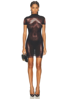 Jean Paul Gaultier High Neck Body Dust Printed Short Dress in Black & Brown - Black. Size L (also in XL).