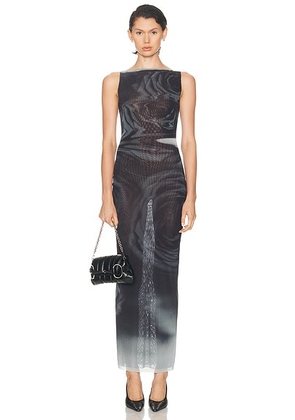 Jean Paul Gaultier Boat Neck Blurry Roses Printed Sleeveless Dress in White  Grey  & Black - Black. Size M (also in XS, S, L, XL).