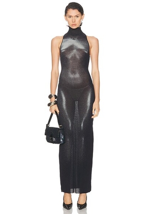 Jean Paul Gaultier High Neck Body Dust Printed Dress in Black & Silver - Black. Size M (also in L, S, XS).
