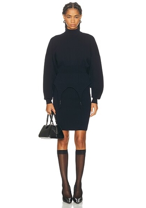 Jean Paul Gaultier Ribbed High Neck Bat Sleeves Lingerie Garter Short Dress in Navy - Navy. Size M (also in XS, S, L).