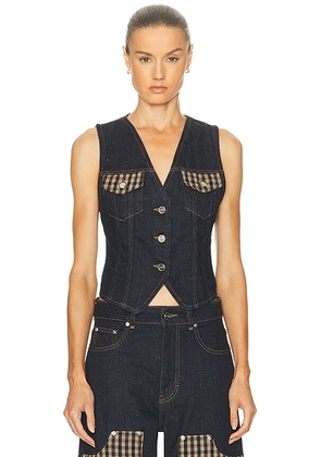 Ganni Neppy Denim Vest in Dark Blue Stone - Blue. Size 36 (also in 34).