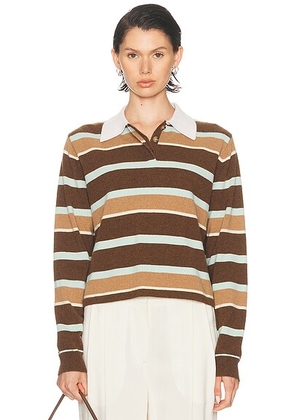 Guest In Residence Cropped Stripe Rugby Polo Top in Chestnut Combo - Brown. Size M (also in S, XS).