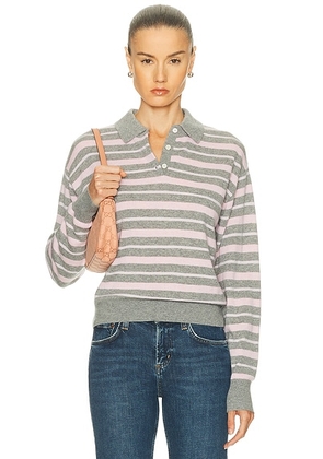Guest In Residence Collegiate Stripe Polo Top in Heather Grey Combo - Grey. Size M (also in S, XS, L).