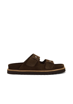 Jenni Kayne Suede Hutton Slide Sandal in Chocolate - Chocolate. Size 37 (also in 36, 38, 39, 40, 41).