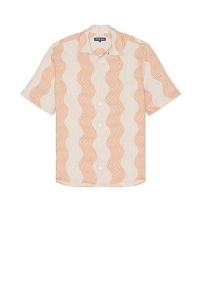 Frescobol Carioca Castro Duo Cabana Stripe Short Sleeve Shirt in Ecru & Coral Rose - Cream. Size S (also in M).