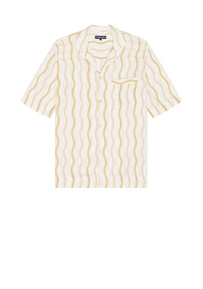 Frescobol Carioca Cassio Pyjama Short Sleeve Shirt Cabana Stripe Print in Ivory & Almond - Cream. Size S (also in M).
