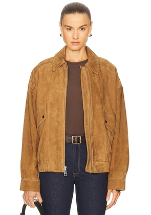GRLFRND Wren Suede Bomber in Cognac - Cognac. Size M (also in L, S, XS).
