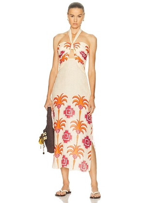 Johanna Ortiz Water Adventure Ankle Dress in Ecru  Orange  & Pink - Cream,Orange. Size 2 (also in 0, 6, 8).