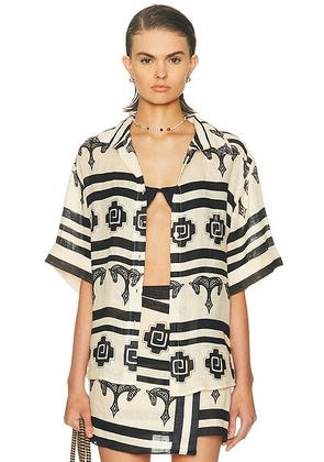 Johanna Ortiz La Creciente Shirt in Ecru & Black - Cream,Black. Size 2 (also in 0, 4).