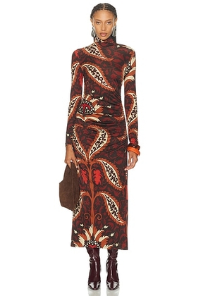 Johanna Ortiz Start Point Ankle Dress in Black  Mocca  Sand  & Red - Burgundy. Size 4 (also in 2, 6, 8).